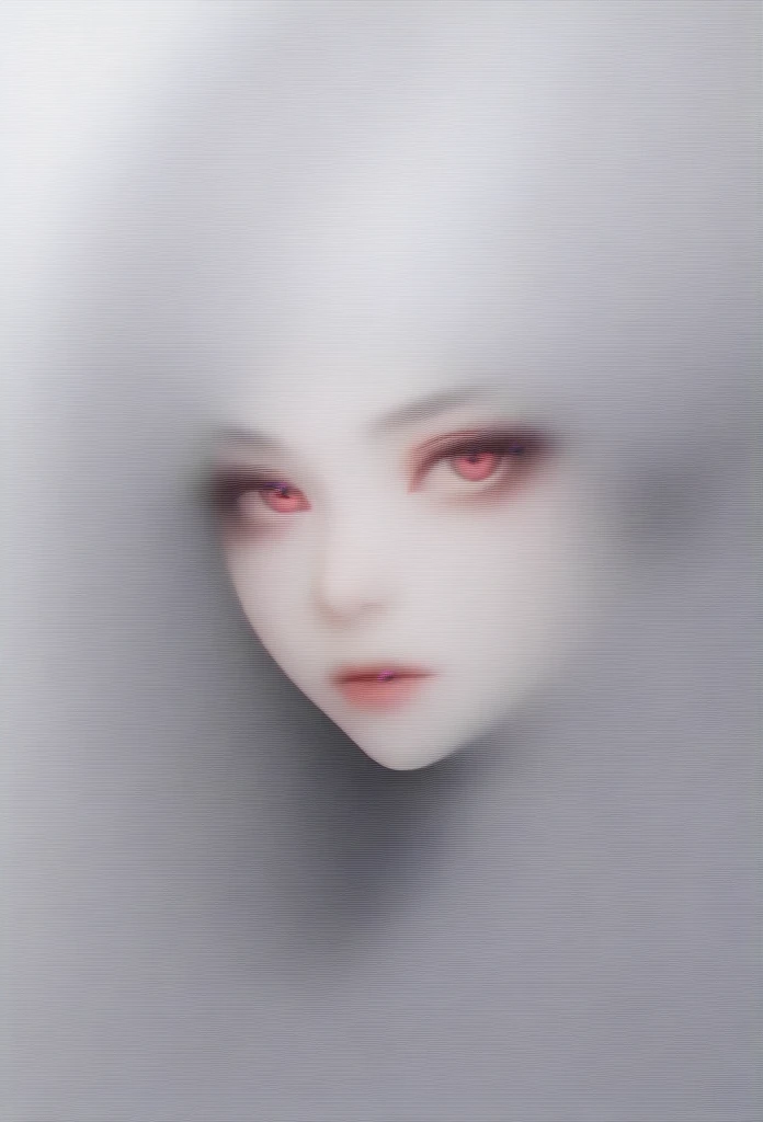 Beautiful young white-haired girl with piercing red eyes, half smile with full lips, black nails, barbed wires everywhere(coiled black barbed wires)