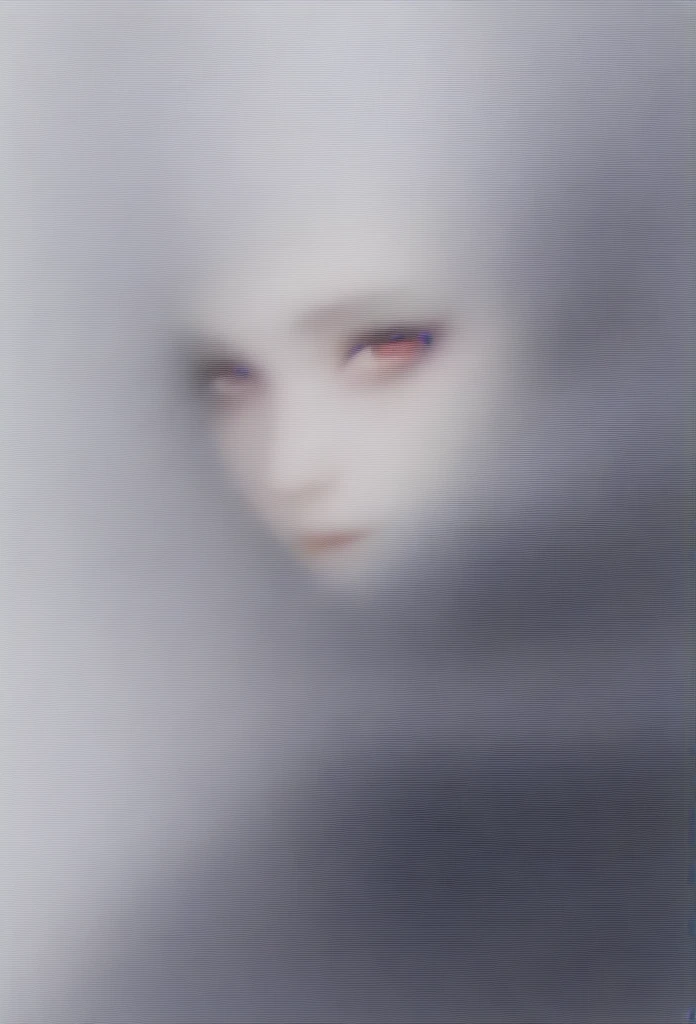 Beautiful young white-haired girl with piercing red eyes, half smile with full lips, black nails, barbed wires everywhere(coiled black barbed wires)