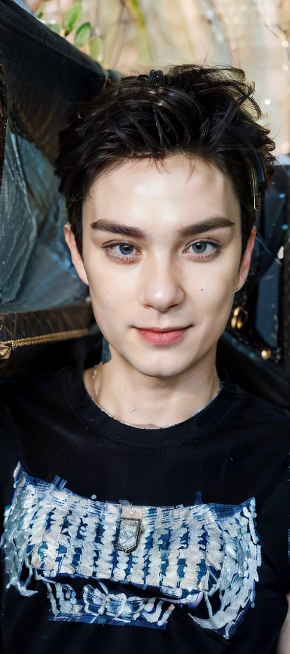 masculine male, masterpiece, ((perfect eyes)) best quality, (semirealism:1.9), beautiful lighting, (extremely detailed CG unity 4k fhd wallpaper), High Detail, Sharp focus, dramatic outdoors, 1 boy ,19 years old, white hair, light purpel eyes, smile.