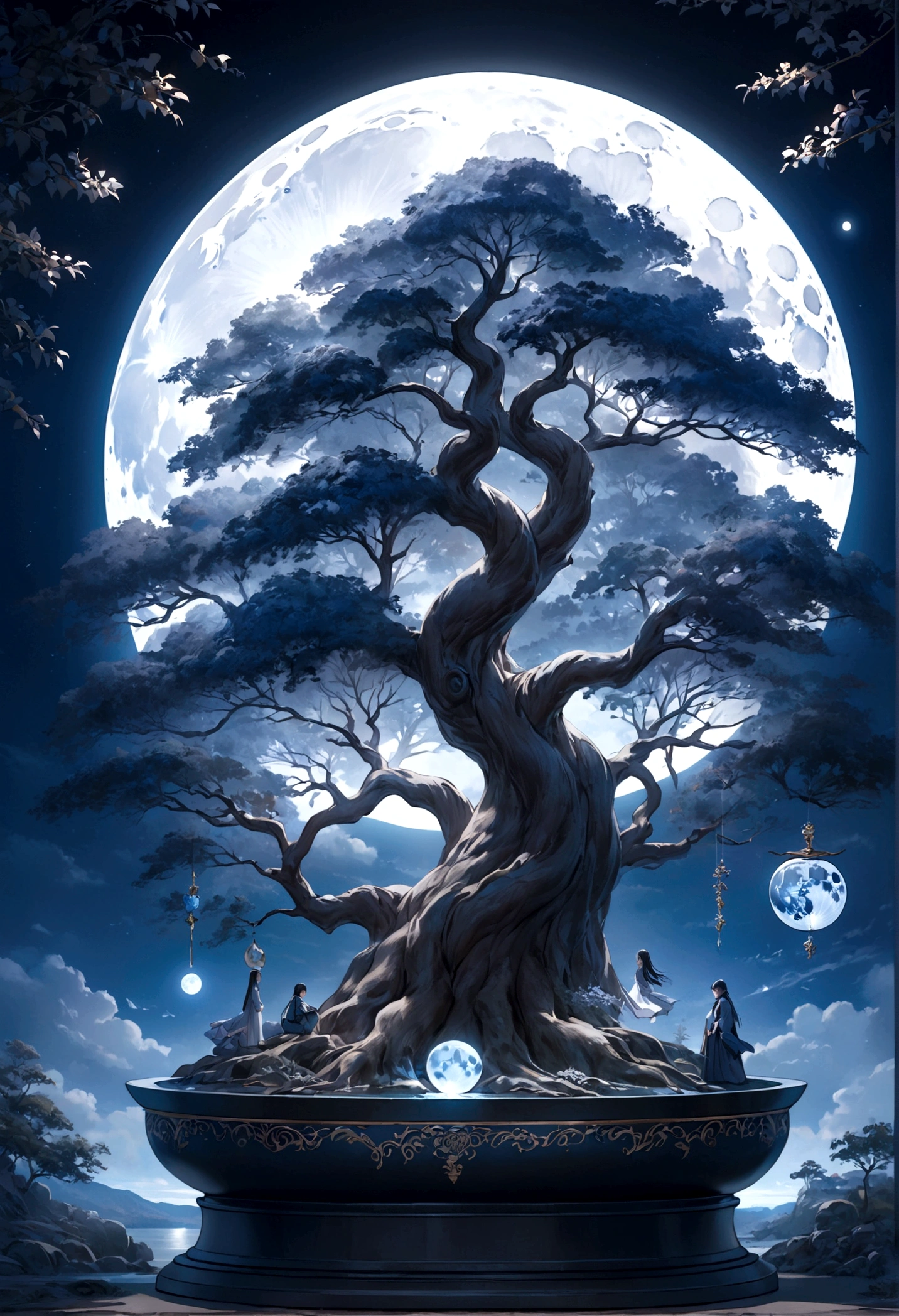 world Tree、moonlight、Moonlit Night、Fantasy、mysterious、masterpiece、Perfect Art、Award-winning works