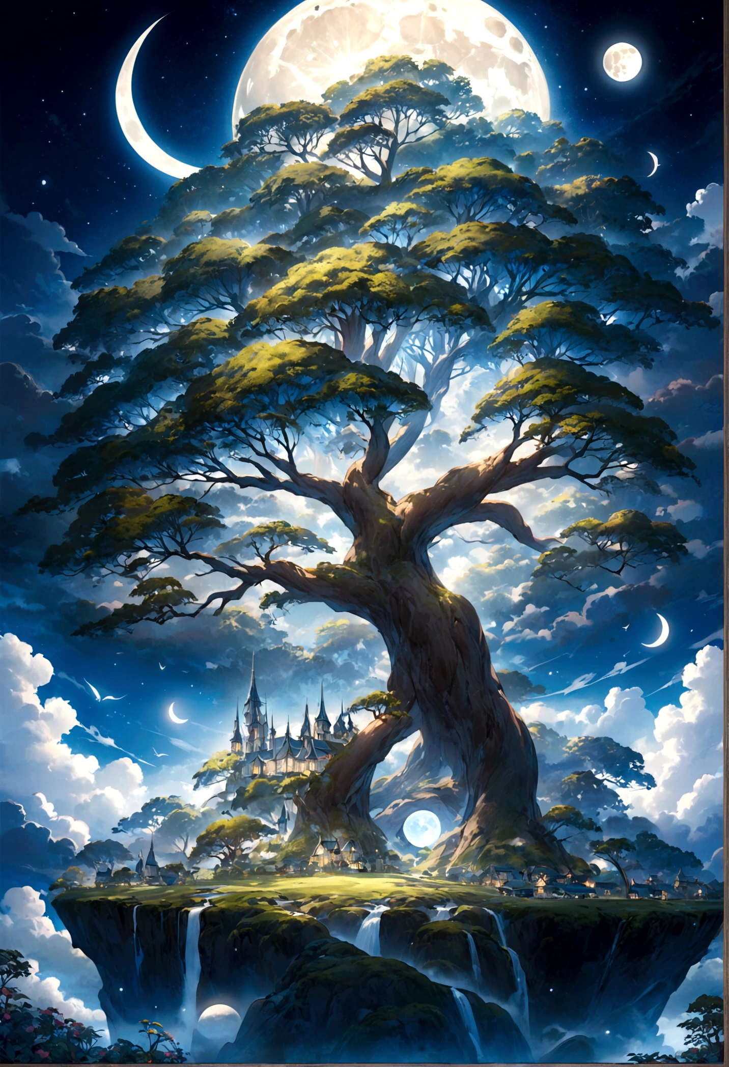 world Tree、moonlight、Moonlit Night、Fantasy、mysterious、masterpiece、Perfect Art、Award-winning works