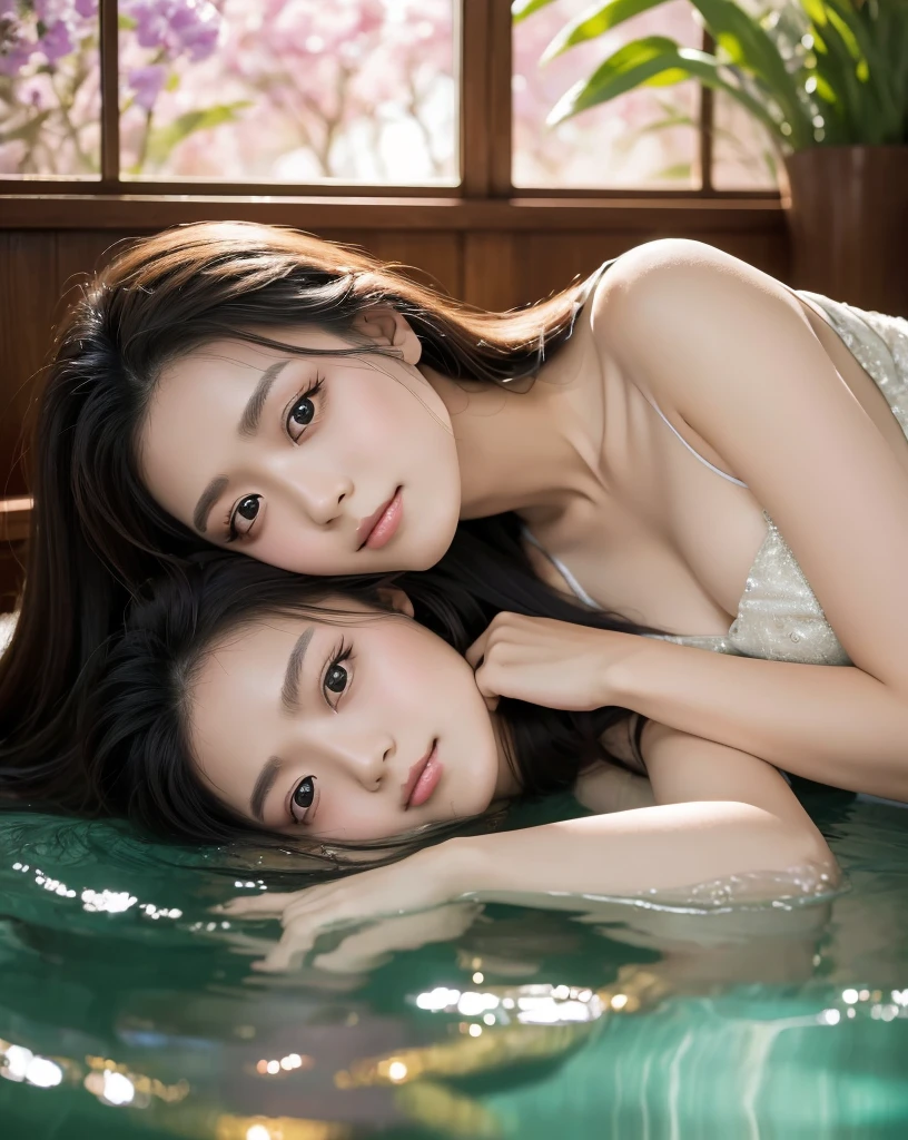 (Highest quality, 32k, High resolution, Masterpiece:1.5, ), marimo_jet, god々A photograph with brilliant dazzling and healing power., Evoking a sense of calm and elusive beauty, Expressing emotions, Have a rich imagination,Beautiful Japanese Girls, ((Lying on one's back in bed:1.4)), An exceptionally beautiful face, Small Face Beauty, Perfect Human Anatomy, Magical big eyes, Motherhood and generosity, Deep Love, fleeting smile, Shiny brown hair, Intricately detailed long hair, Asymmetrical bangs, Hair between the eyes, Transparent, soft white skin, Sharp eyebrows, Thin lashes, Natural Makeup, Cheek highlighter, Pale pink detailed lips, , ((Gray pajamas:1.2)), High resolutionの完璧な鎖骨, High resolutionの美しい胸元, Slim figure with ample breasts, High resolutionの美しい太もも, ((Bright room:1.3)), ((White bed)), Professional Lighting, Professional photographer, Professional models, god秘的