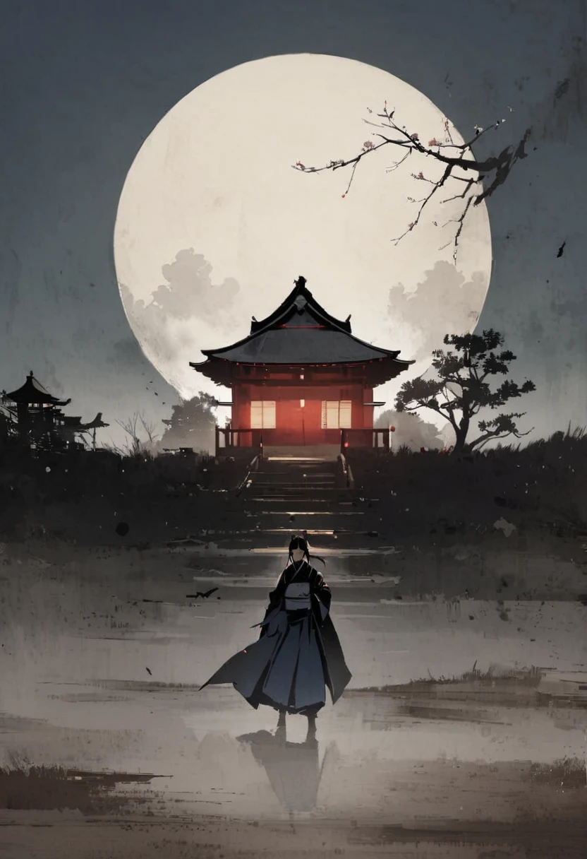 Haunted House、exterior、background、Large building、landscape、Pitch black、Late Night、Japanese style、countryside、Quiet、old、Shoji screen