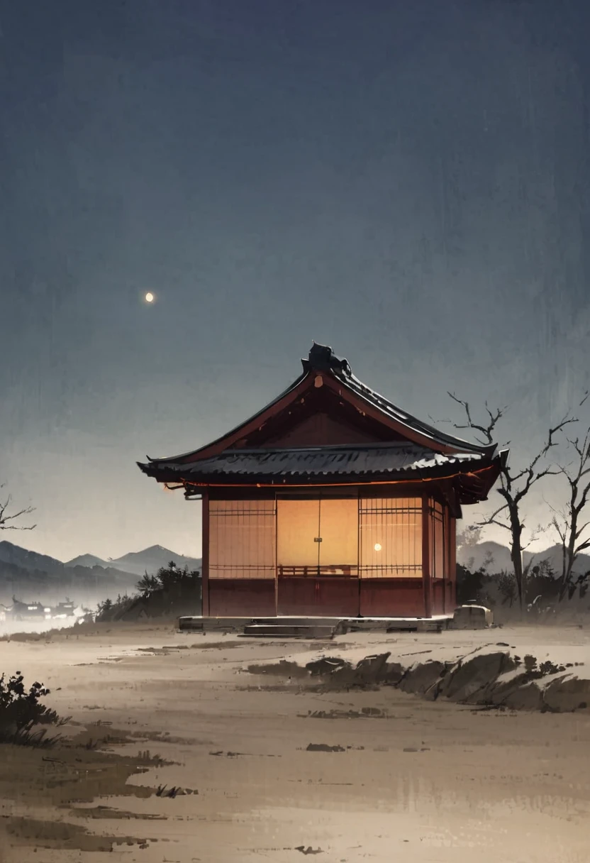 Haunted House、exterior、background、Large building、landscape、Pitch black、Late Night、Japanese style、countryside、Quiet、old、Shoji screen