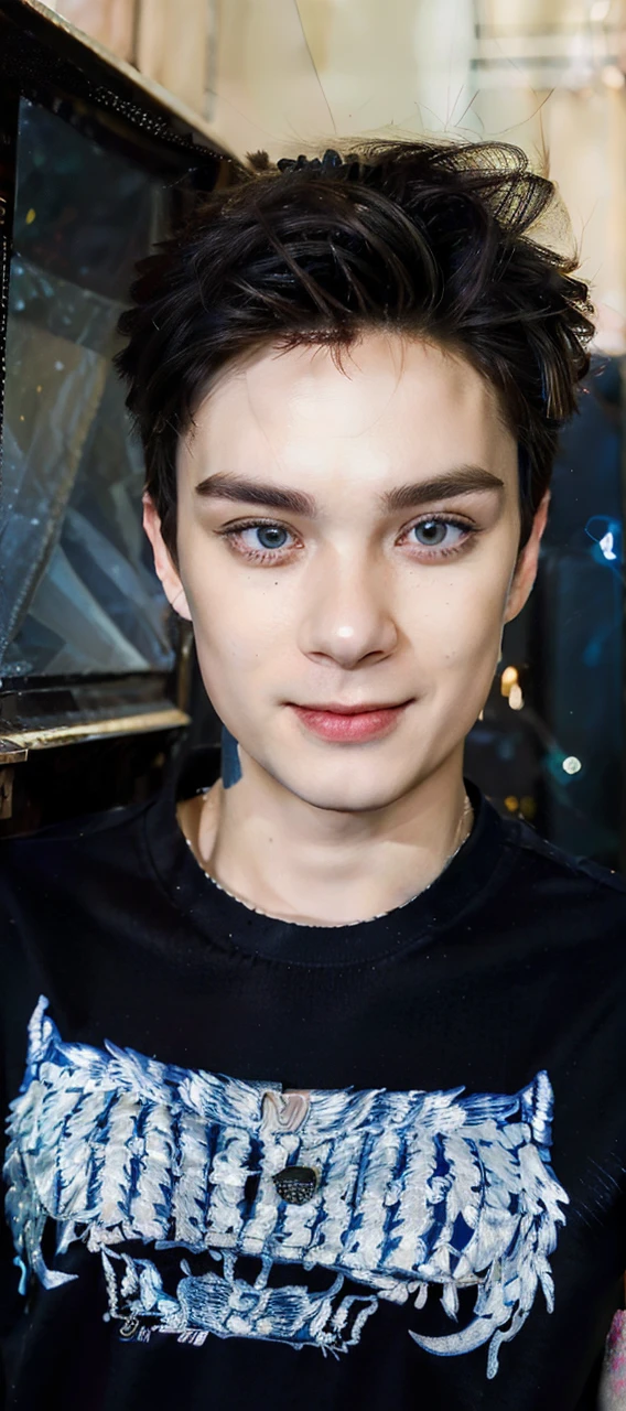 masculine male, masterpiece, ((perfect eyes)) best quality, (semirealism:1.9), beautiful lighting, (extremely detailed CG unity 4k fhd wallpaper), High Detail, Sharp focus, dramatic outdoors, 1 boy ,19 years old, white hair, light purpel eyes, smile.