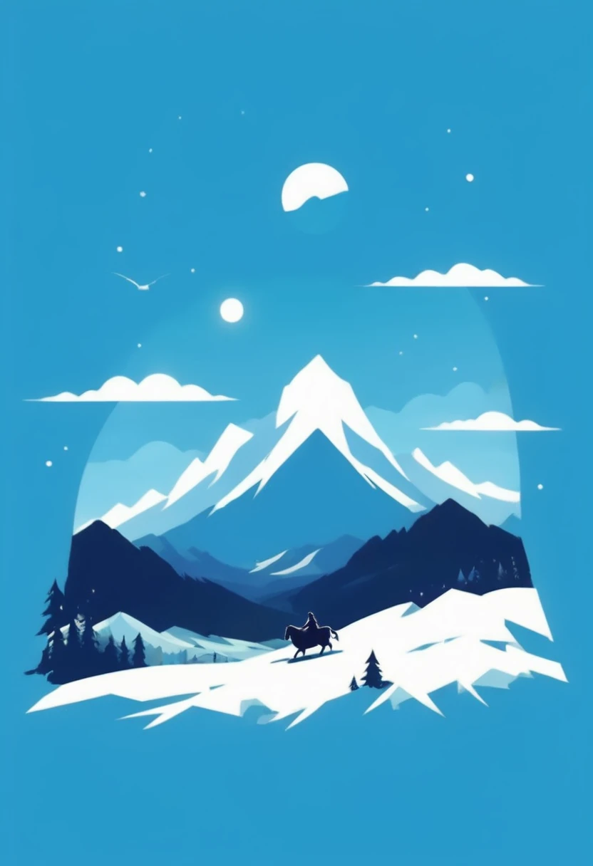 T-shirt design, Impressive snow-capped mountains、Paintings of the grassland, ameticulous, Environmental Art, meticulous, Silhouette Art, 2D Game Art, Background of the logo