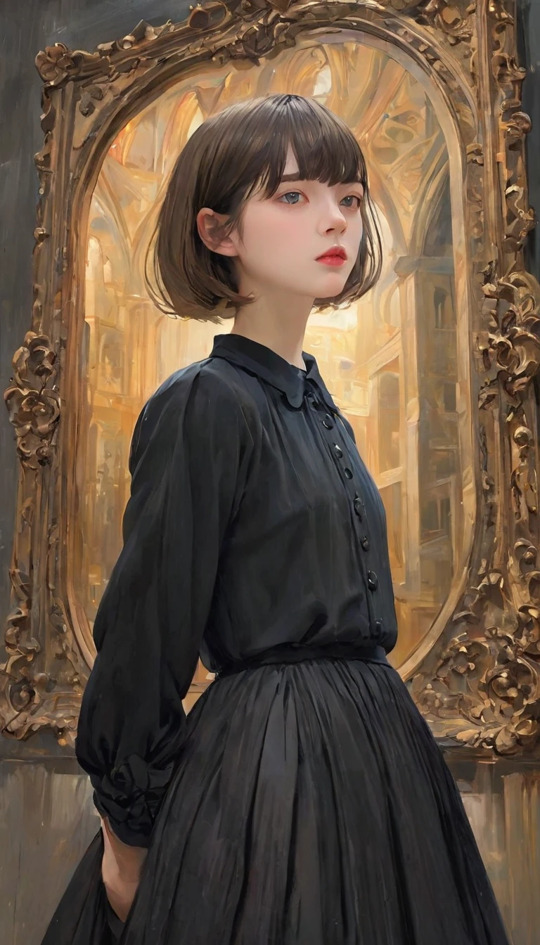masterpiece, best quality, 1. Miss,  14 years old, pretty girl,((short hair)), Surrealism