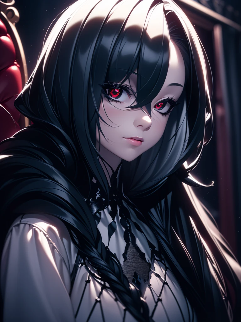 a girl sitting on a bed in a dimly lit room, beautiful detailed eyes, beautiful detailed lips, extremely detailed eyes and face, long eyelashes, red glowing eyes, candles lit around the room, moonlight shining through the window with flowing curtains, white leggings (best quality,4k,8k,highres,masterpiece:1.2),ultra-detailed,(realistic,photorealistic,photo-realistic:1.37),HDR,UHD,studio lighting,vivid colors,dramatic lighting,moody atmosphere,dark fantasy,gothic
