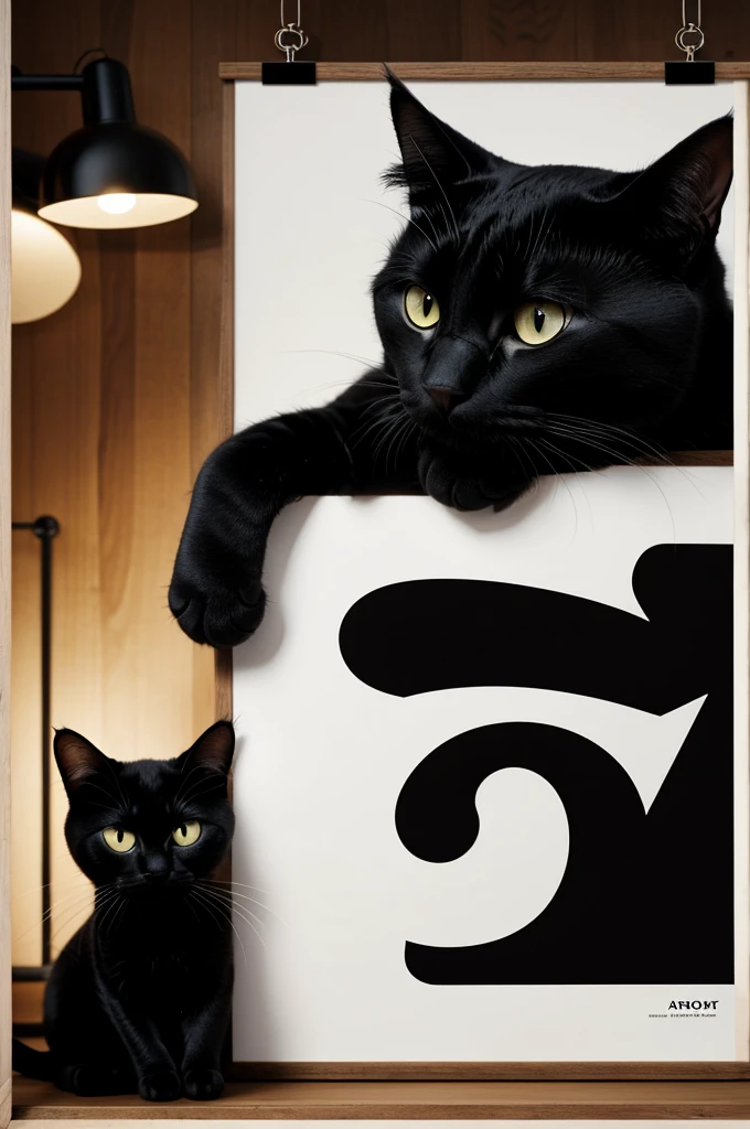 Pixar type poster black cat with thin white