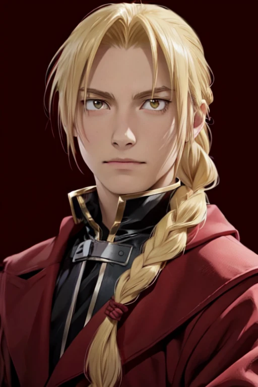 masterpiece, best quality, wallpaper, 1boy, solo, male focus, looking at viewer, realistic, [[edward_elric|blonde ikemen]:edward_elric:16]blonde hair, yellow eyes, braid, single braid, braided ponytail, single mechanical arm, 32k resolution, (upper body:1.5), black clothes, red coat
BREAK
edward_elric 