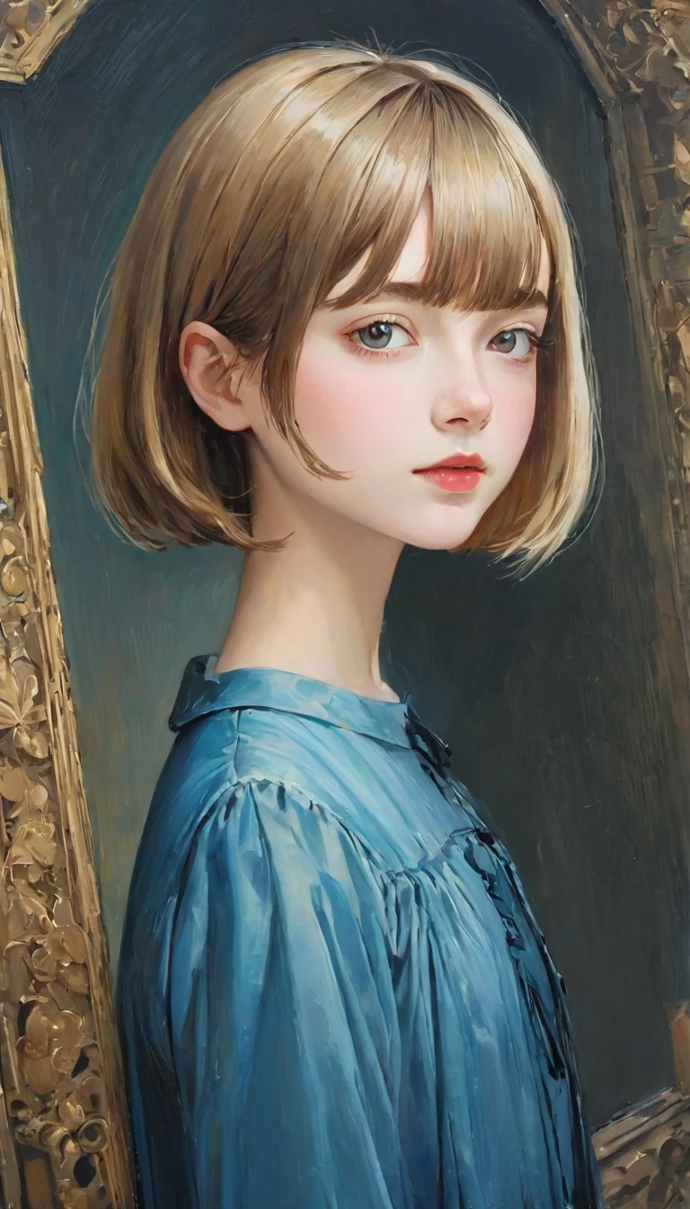masterpiece, best quality, 1. Miss, 14 years old, pretty girl,((short hair)), Surrealism