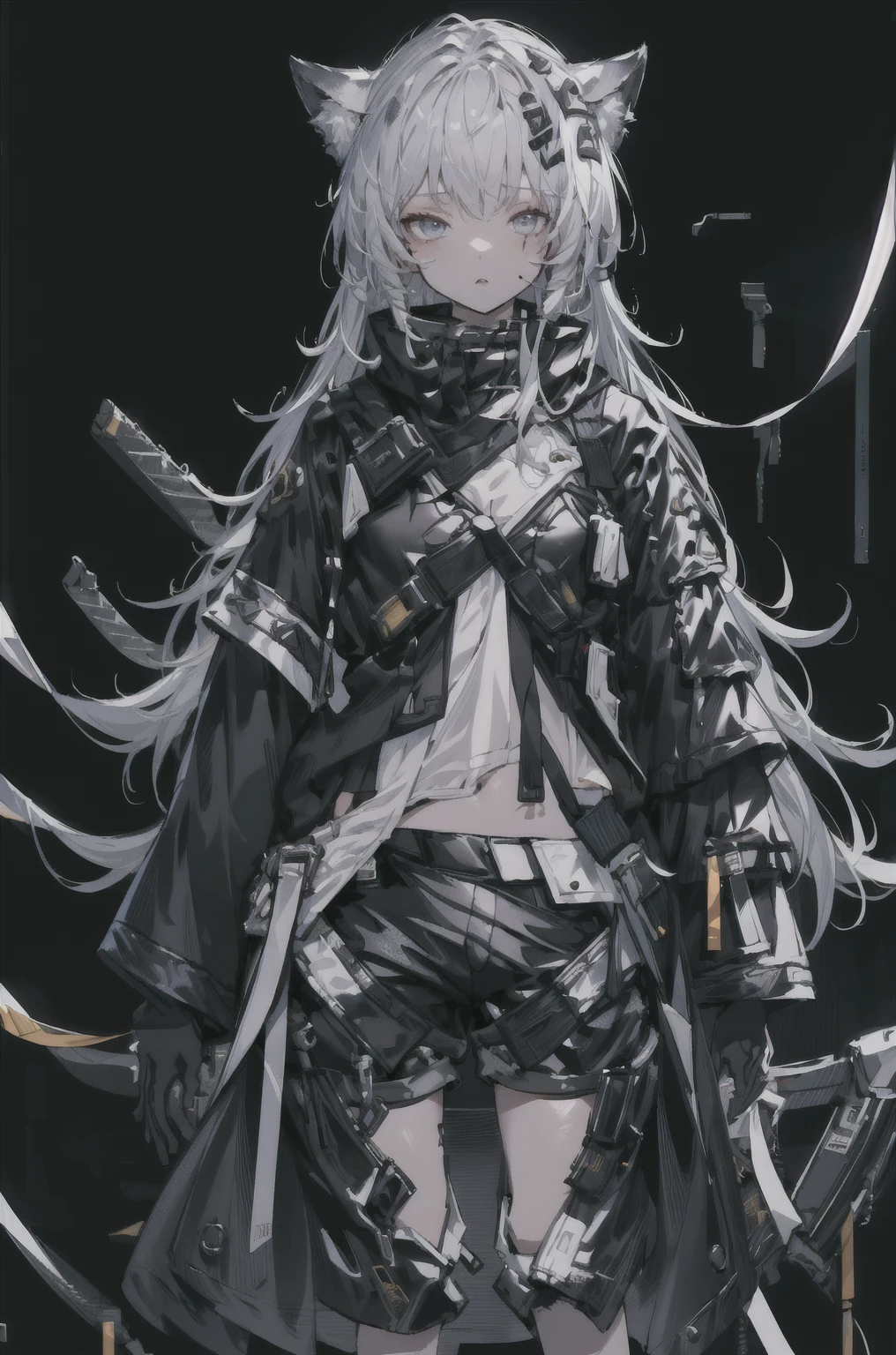 8K,high resolution,absurd,masterpiece,best quality,The original,Extremely detailed CG,Extremely detailed wallpaper,Perfect lighting,1 Girl,Vague_background,
(hutaodef:1.2),Black shorts,black h在 with h在 ,Regular Clothes,white background