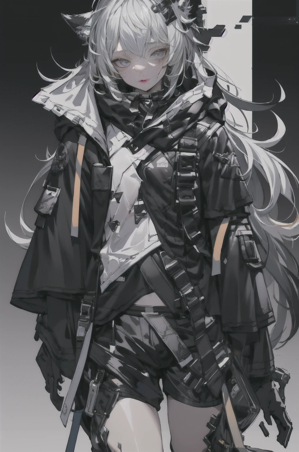 8K,high resolution,absurd,masterpiece,best quality,The original,Extremely detailed CG,Extremely detailed wallpaper,Perfect lighting,1 Girl,Vague_background,
(hutaodef:1.2),Black shorts,black h在 with h在 ,Regular Clothes,white background