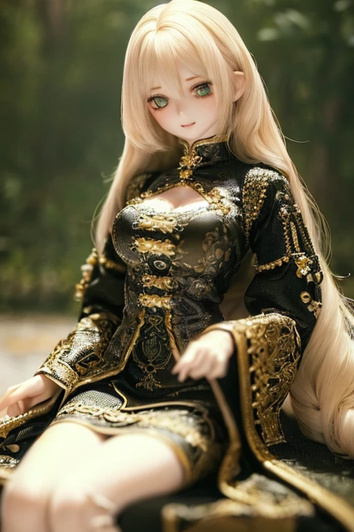 photorealistic, realistic photo, ((highest quality)), ((masterpiece)), (extremely detailed), kukolnydom, doll, (mature woman:1.7), solo, full body, sitting on sofa, green eyes, (looking down, blank eyes, empty eyes, detailed eyes:1.3), light smile, dress, museum, 8k
