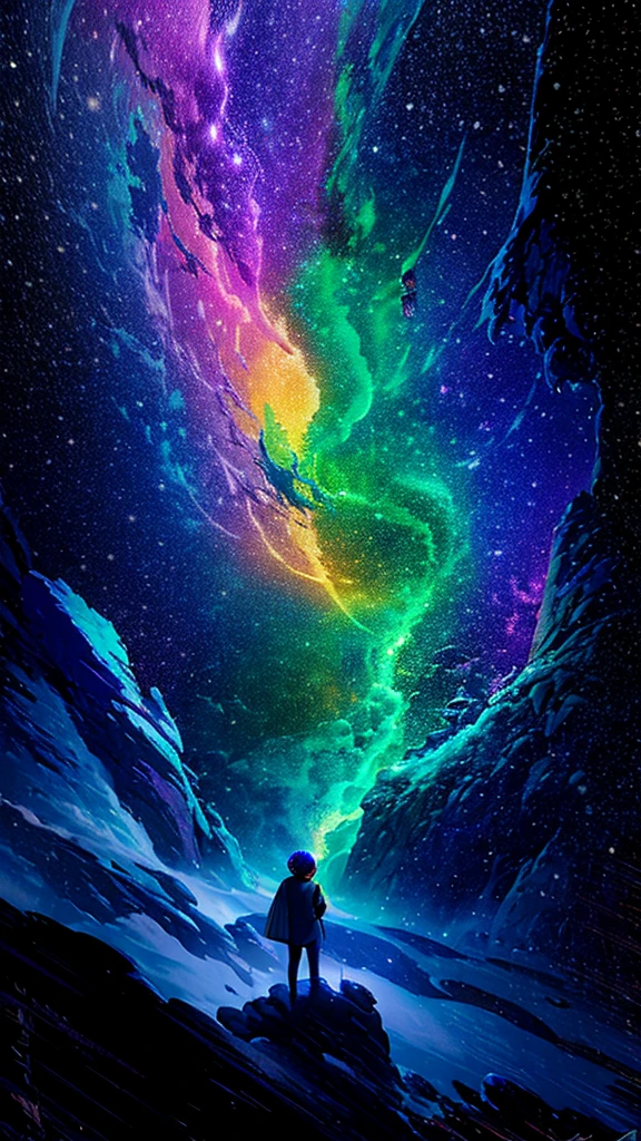 Starry Saturn among the nebulae, The tip of a cliff jutting into the sky, Yellow and white flowering tree, (Ultra-realistic), {Highly detailed 8k CG unit wallpaper}, expansive landscape photography, (A low perspective that prioritizes the characters and the setting, (Wide field view), (Low angle shot), (highlight: 1.5), (Low Light: 1.0), (Warm light source: 1.0), Intricate details, (Iridescent colors: 1.5), (Bright lighting), (Atmospheric lighting), Surreal, Magic, landscape