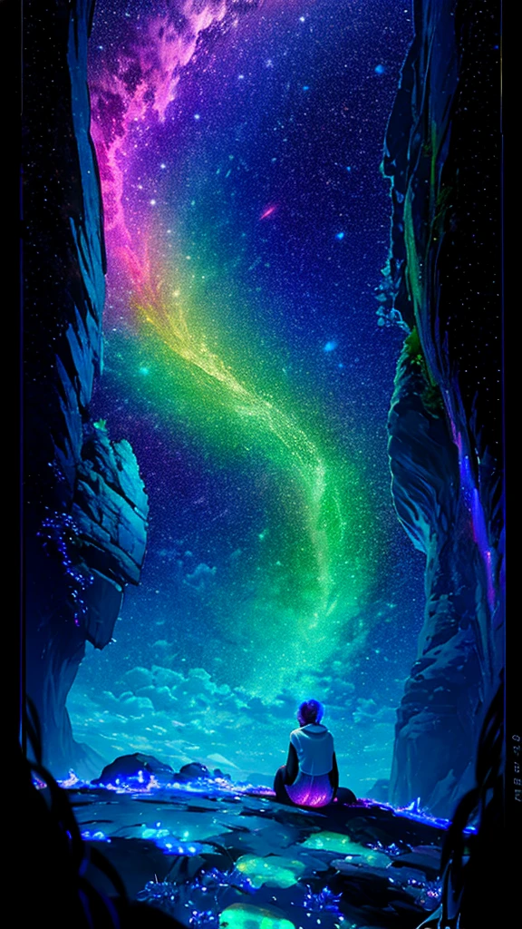 Starry Saturn among the nebulae, The tip of a cliff jutting into the sky, Yellow and white flowering tree, (Ultra-realistic), {Highly detailed 8k CG unit wallpaper}, expansive landscape photography, (A low perspective that prioritizes the characters and the setting, (Wide field view), (Low angle shot), (highlight: 1.5), (Low Light: 1.0), (Warm light source: 1.0), Intricate details, (Iridescent colors: 1.5), (Bright lighting), (Atmospheric lighting), Surreal, Magic, landscape