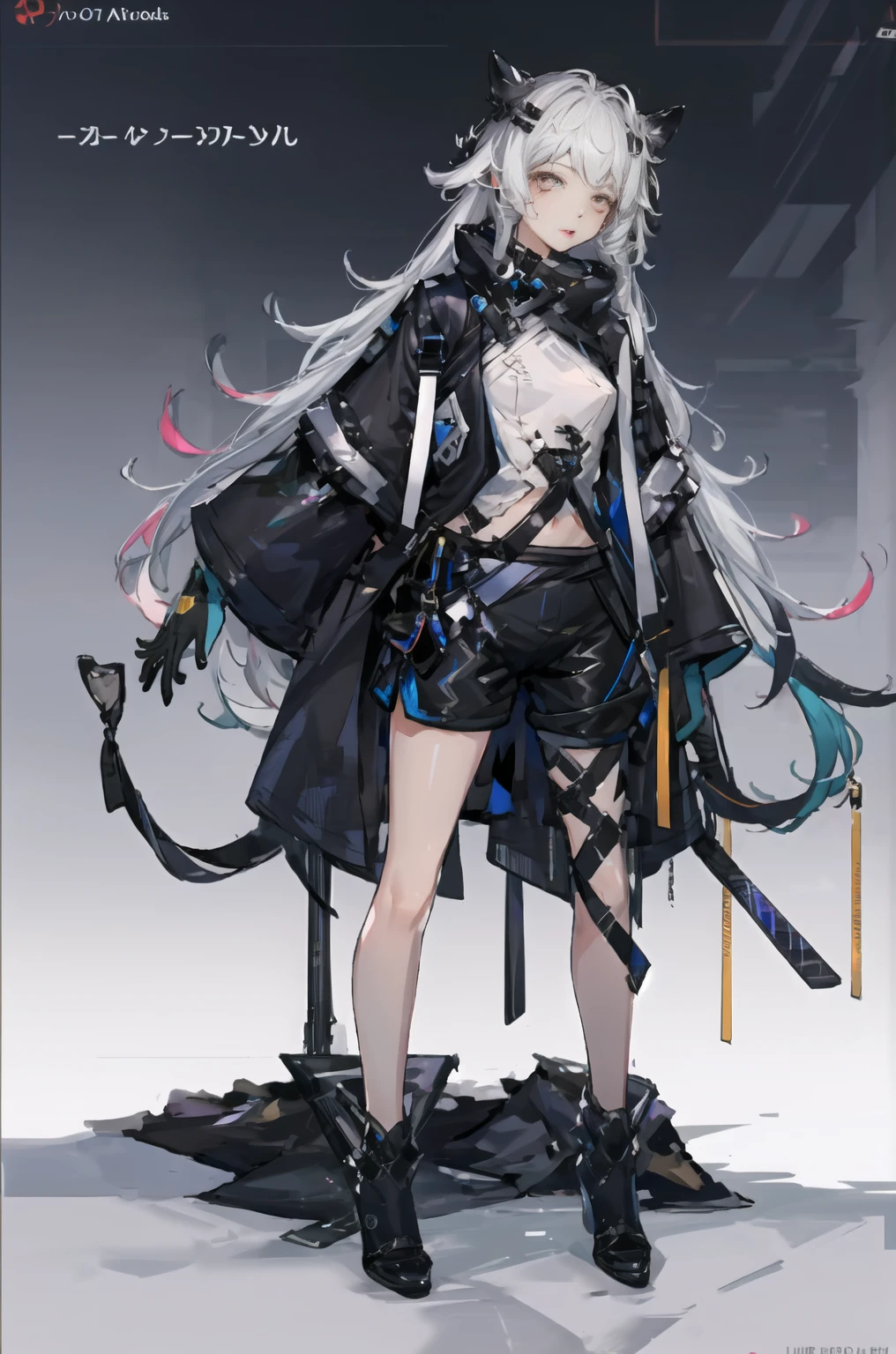 8K,high resolution,absurd,masterpiece,best quality,The original,Extremely detailed CG,Extremely detailed wallpaper,Perfect lighting,1 Girl,Vague_background,
(hutaodef:1.2),Black shorts,black h在 with h在 ,Regular Clothes,white background