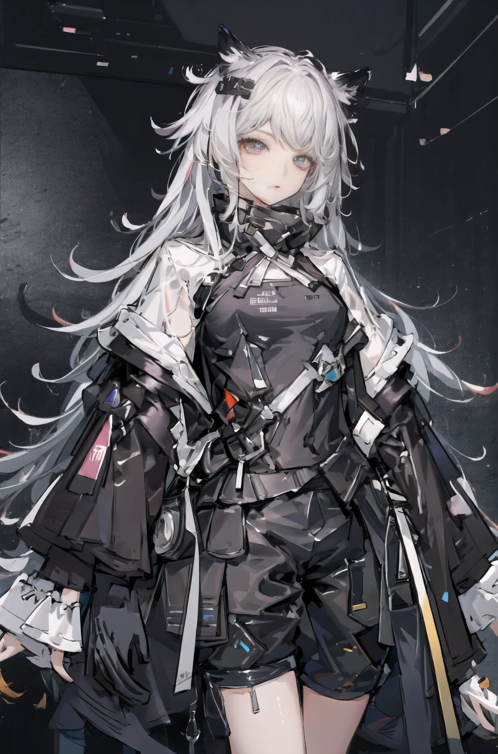 8K,high resolution,absurd,masterpiece,best quality,The original,Extremely detailed CG,Extremely detailed wallpaper,Perfect lighting,1 Girl,Vague_background,
(hutaodef:1.2),Black shorts,black h在 with h在 ,Regular Clothes,white background