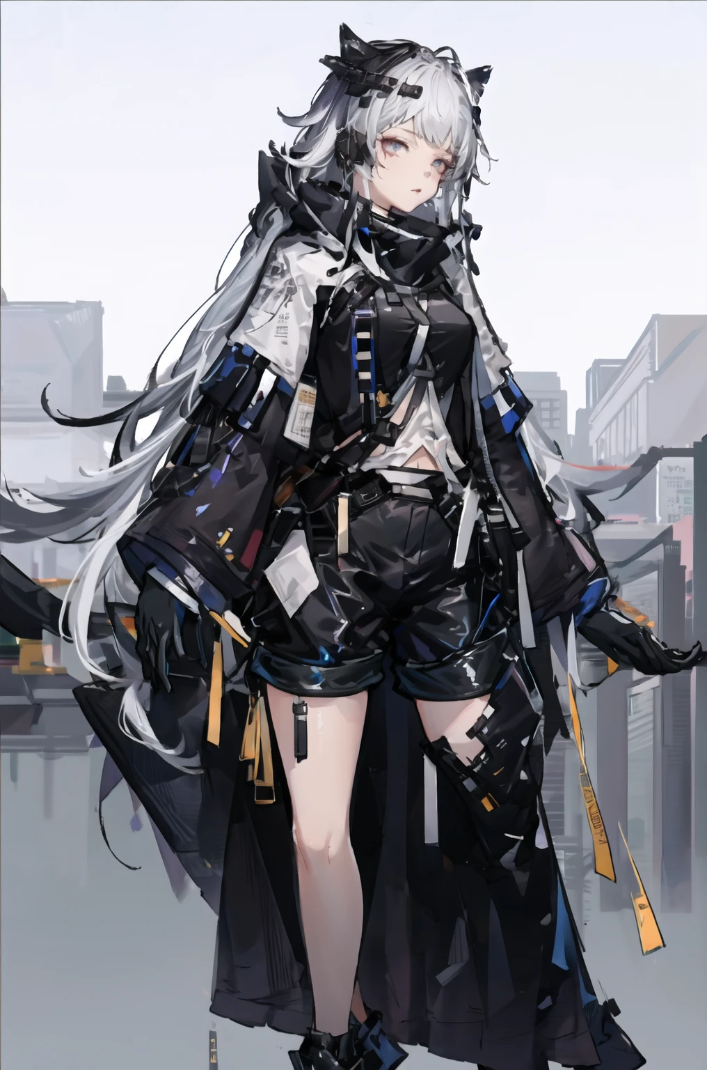 8K,high resolution,absurd,masterpiece,best quality,The original,Extremely detailed CG,Extremely detailed wallpaper,Perfect lighting,1 Girl,Vague_background,
(hutaodef:1.2),Black shorts,black h在 with h在 ,Regular Clothes,white background