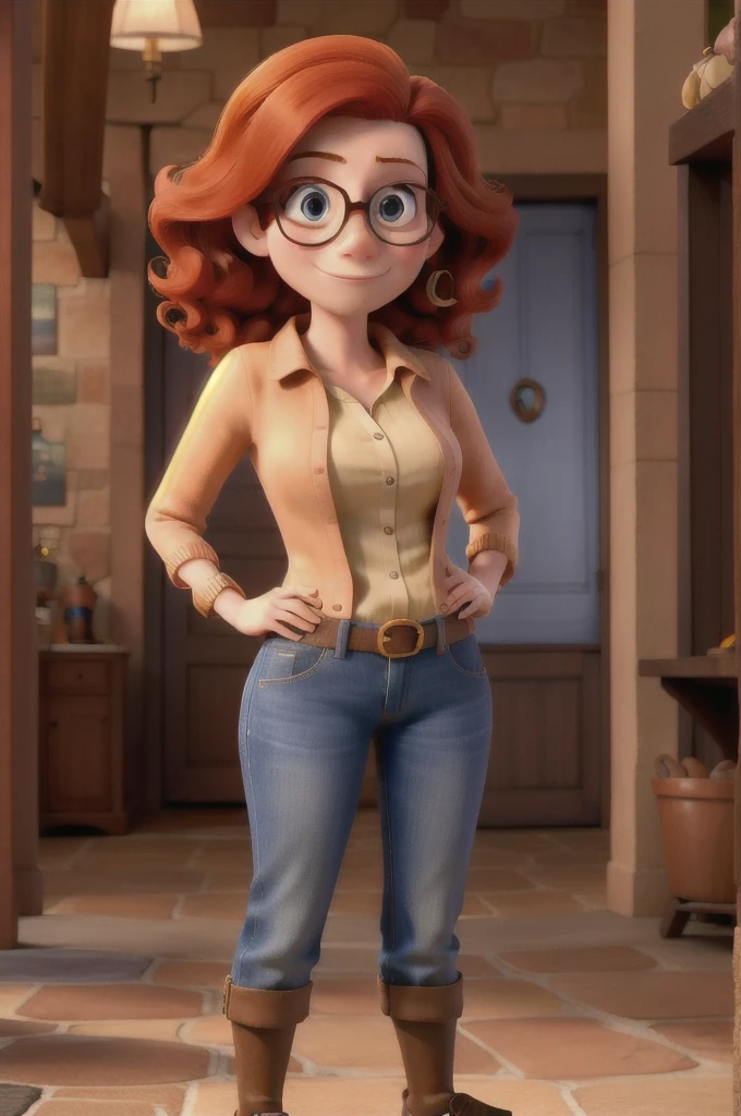 masterpiece, best quality, a ginger woman with glasses wearing a costar, standing in an Hollywood studios 