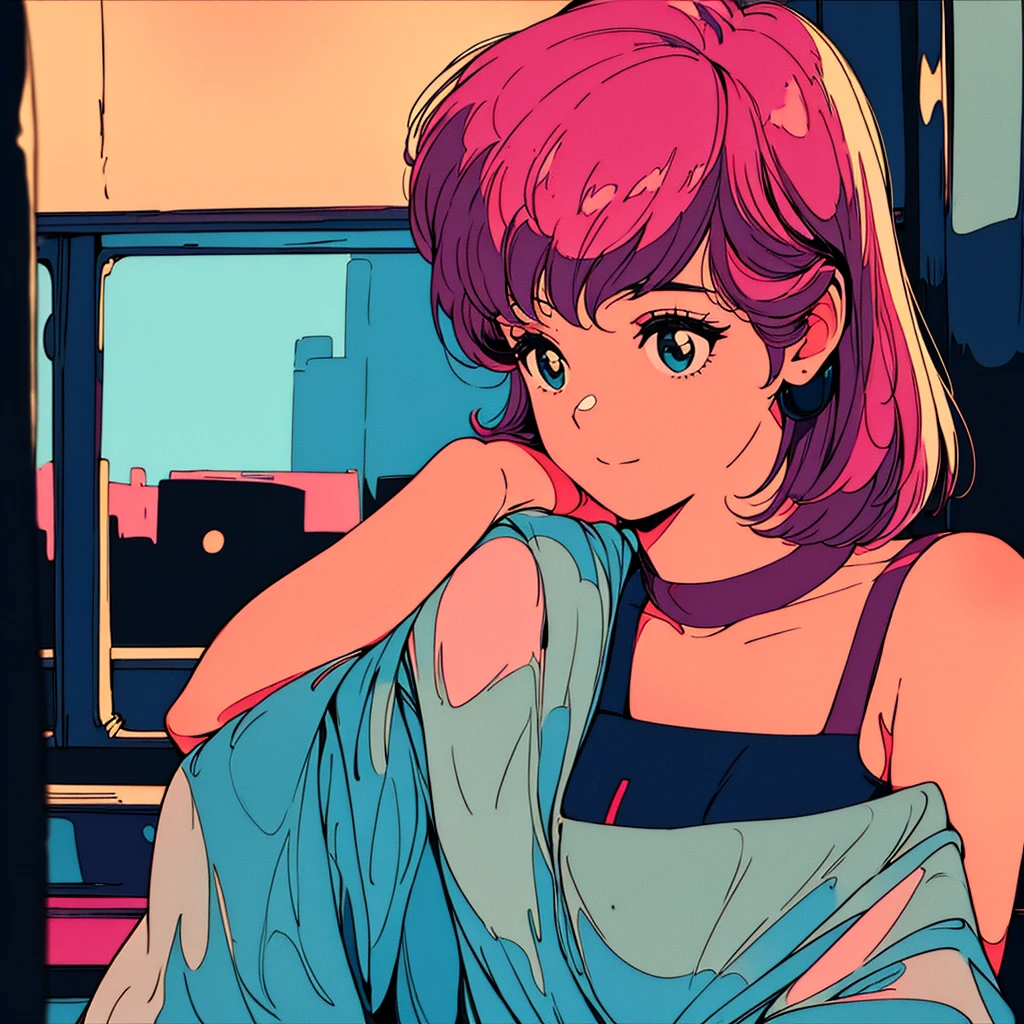 masterpiece, City Pop Style, Pink Hair, fluffy bob cut, Wearing headphones, Shoulder length, alone, Futuristic, still, praise, Retro, Vintage, Ghost, A light smile,
Drinking cocktails at a jazz bar, (( Wide Shot)), ((Wet day)),Aspect Ratio 16:9