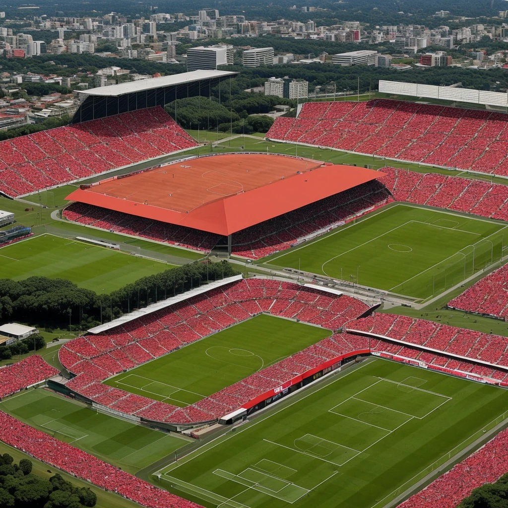 a project for a football stadium based on the Signal Iduna Park Stadium for the Rio de Janeiro club Flamengo with red and black colors 