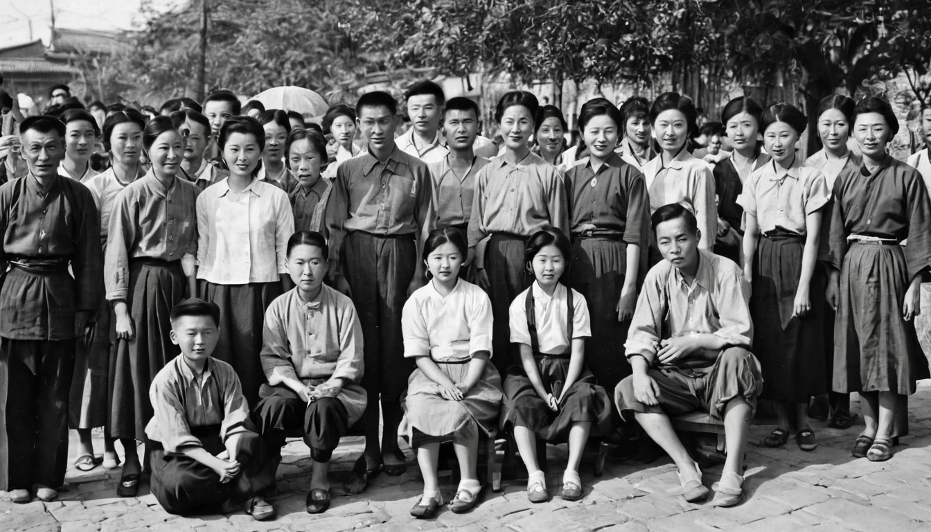 Chinese 50s,Early years of the founding of the country,People in simple clothes,old photo。RAW photos,Best quality,(reality,照⽚reality感:1.3)