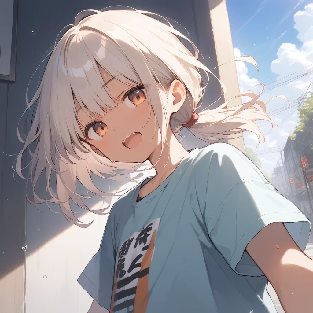 score_9, score_8_up, score_7_up, source_anime, best quality, masterpiece, official art, absurdres, highres, ultra-detailed,waifu2x,Collection: Slice of Life,break,1girl, tomboy, dark-skinned female, short hair, low ponytail, flat chest, beautiful detailed eyes, short shorts, sweat, open mouth, (yawn:0.3), sleepily, outdoors, wind, break,(clear line illustration:1.2),very high resolution, very aesthetic, super detailed skin, Best sexual lighting powered by famous artist, 8k,cute picture,beauty illustration,photoshop_(medium),,(Detailed Lighting),best anime 8k konachan wallpaper, pixiv contest winner, 
