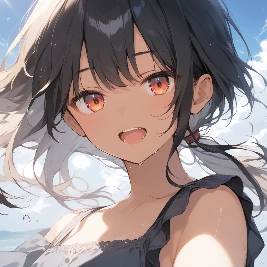 score_9, score_8_up, score_7_up, source_anime, best quality, masterpiece, official art, absurdres, highres, ultra-detailed,waifu2x,Collection: Slice of Life,break,1girl, tomboy, dark-skinned female, short hair, low ponytail, flat chest, beautiful detailed eyes, short shorts, sweat, open mouth, (yawn:0.3), sleepily, outdoors, wind, break,(clear line illustration:1.2),very high resolution, very aesthetic, super detailed skin, Best sexual lighting powered by famous artist, 8k,cute picture,beauty illustration,photoshop_(medium),,(Detailed Lighting),best anime 8k konachan wallpaper, pixiv contest winner, 