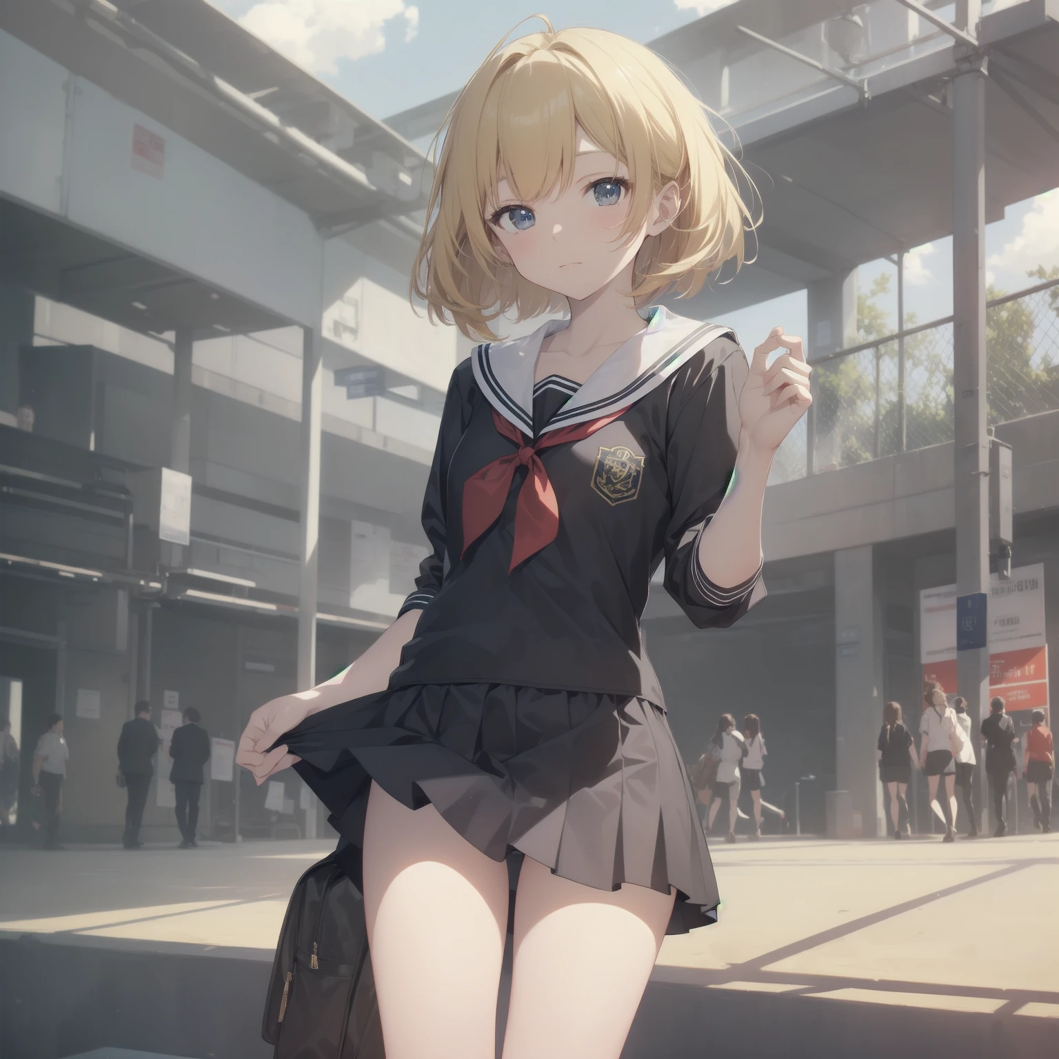 ultra-absurdres-Top quality by artist God, ultra-detailed, high resolution, anime moe artstyle, best anime 8k konachan wallpaper, pixiv contest winner, pool:2810, perfect ???????,break, 1girl, (Please draw a girl walking sleepily to school alone. )break,(Solo,little female, 13-year-old:1.3),Full limbs, complete fingers,a junior high school student, (very short hair), short cut, flat chest, , small butt, small black eyes, beautiful detailed eyes, well-proportioned iris and pupils, expressive eyes, highres detailed hair, soft expression, salor school_uniform, sailor collar, serahuku, bow, pleated skirt,(Detailed Lighting), (Detailed background), in the School commute route. break,super detailed skin, Best cinematic lighting powered by famous artist, 8k,beauty illustration,photoshop_(medium),very aesthetic,break,((artist:sincos )), artist:clamp ,artist:carnelian ,artist:kantoku ,