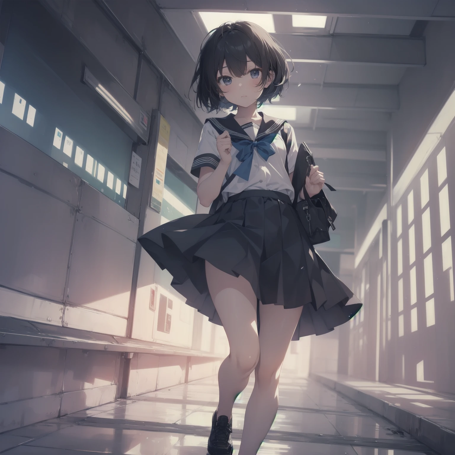 ultra-absurdres-Top quality by artist God, ultra-detailed, high resolution, anime moe artstyle, best anime 8k konachan wallpaper, pixiv contest winner, pool:2810, perfect anatomy,break, 1girl, (Please draw a girl walking sleepily to school alone. )break,(Solo,little female, 13-year-old:1.3),Full limbs, complete fingers,a junior high school student, (very short hair), short cut, flat chest, , small butt, small black eyes, beautiful detailed eyes, well-proportioned iris and pupils, expressive eyes, highres detailed hair, soft expression, salor school_uniform, sailor collar, serahuku, bow, pleated skirt,(Detailed Lighting), (Detailed background), in the School commute route. break,super detailed skin, Best cinematic lighting powered by famous artist, 8k,beauty illustration,photoshop_(medium),very aesthetic,break,((artist:sincos )), artist:clamp ,artist:carnelian ,artist:kantoku ,
