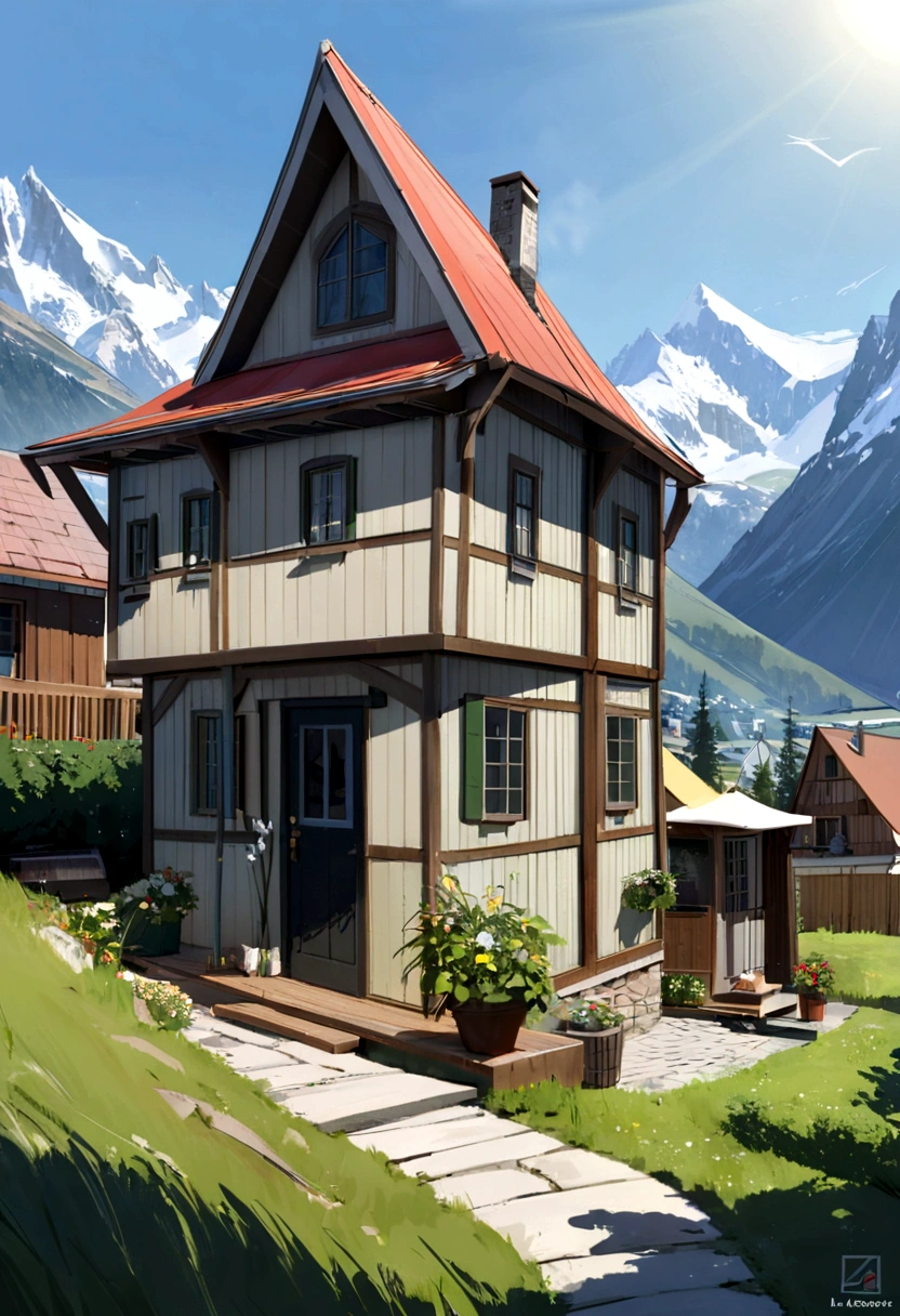 il y a une zone commercials avec un toit en herbe sur une colline,terrase et espace vert , zone residentiel , zone commercial ,zone récréative , chemin pietonniers , piste cyclable architecture alpine, intégrée dans les montagnes, architecture suisse, par Werner Andermatt, maison beatiful, cabane en rondins sous les alpes, inspiré par Werner Andermatt, inspiré par Peter Zumthor, très proche de la nature réelle, La nature rencontre l’architecture, belle maison sur un chemin forestier, maison sur une colline ,.