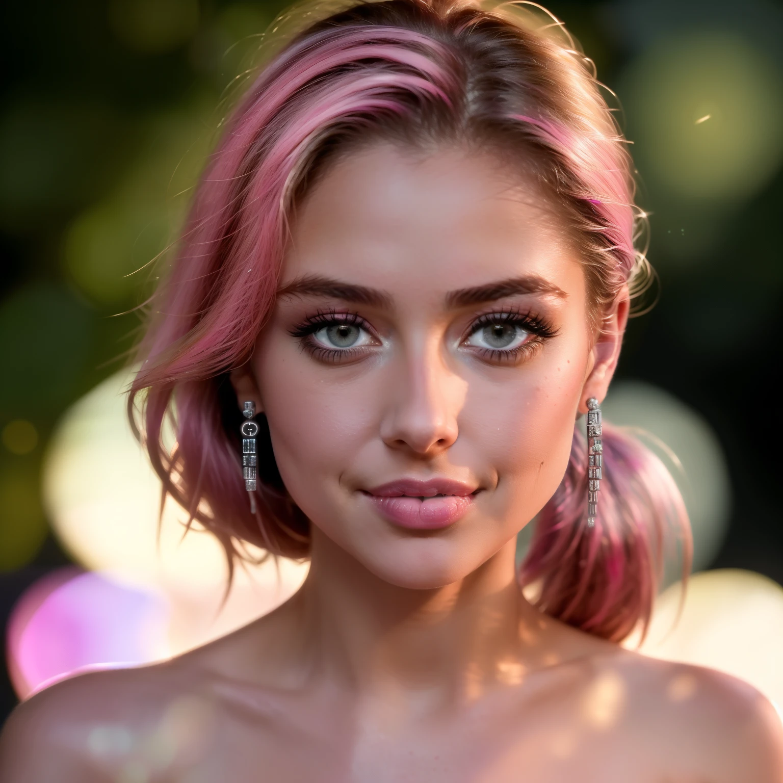 Night scene, Close up photo of a sexy naked girl, posing, Look into the camera and smile, pink ponytail hair, (green eyes:0.8), sweet young face, the 18, soft volumetric lights, (Contre-Jour:1.3), (filmic:1.3), Intricate detailing, (artstation:1.2) Specialist, Photo shoot from a bird&#39;s eye view, black or blank background, meru, the succubus. purple skin, yellow  eyes, big eyes, big lips. Specialist dramatic lighting. size, detailled eyes. detailed face. eyeliner, Contour, Foundation, endowment. big eyelashes, white lipstick, looking at the camera. size Brüste, shiny skin, wet, Oily skin. Latex gloves, Latex stockings, High Heels. (merusuccubus:1)
