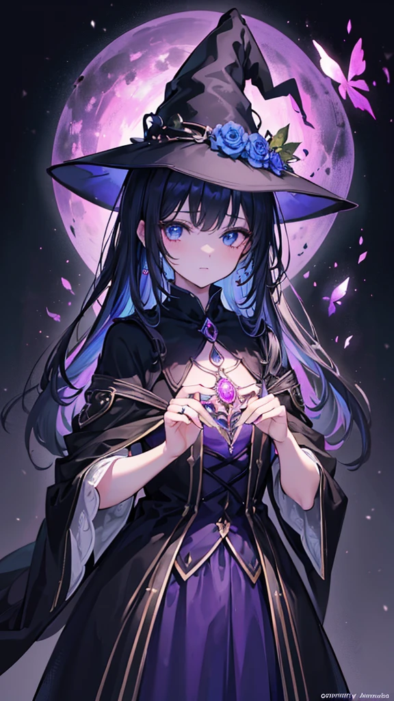 ((🧙‍♀️)), (black hat),{{{{Masterpiece}}}}, {{{Very detailed}}}, {{{High resolution}}}, {{Excellent anatomy}}, (((Top quality))), ((( very delicate and beautiful)), {{very detailed and delicate}}, {{illustration}},Happy magic, magic effects, magic circles, gradations,glowify,1girl, jewelry, 8k, beautiful, darkness, shining brightly, scare, flower,OuterWorldAI
