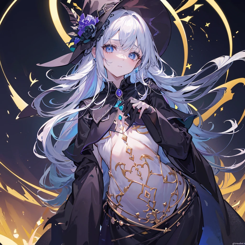 ((🧙‍♀️)), (black hat),{{{{Masterpiece}}}}, {{{Very detailed}}}, {{{High resolution}}}, {{Excellent anatomy}}, (((Top quality))), ((( very delicate and beautiful)), {{very detailed and delicate}}, {{illustration}},Happy magic, magic effects, magic circles, gradations,glowify,1girl, jewelry, 8k, beautiful, darkness, shining brightly, scare, flower,OuterWorldAI
