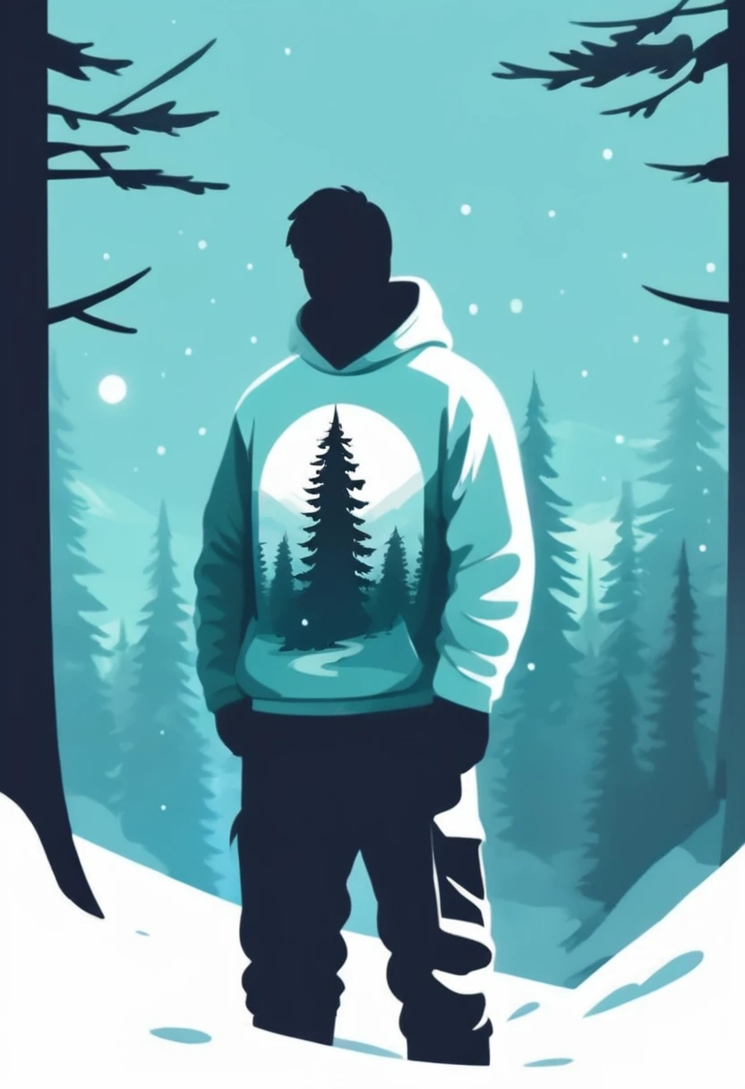 T-shirt design, Impressive winter、Spruce tree paintings, ameticulous, Environmental Art, meticulous, Silhouette Art, 2D Game Art, Background of the logo