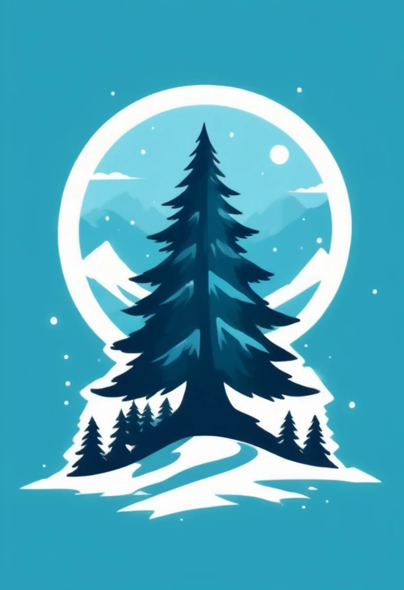 T-shirt design, Impressive winter、Spruce tree paintings, ameticulous, Environmental Art, meticulous, Silhouette Art, 2D Game Art, Background of the logo