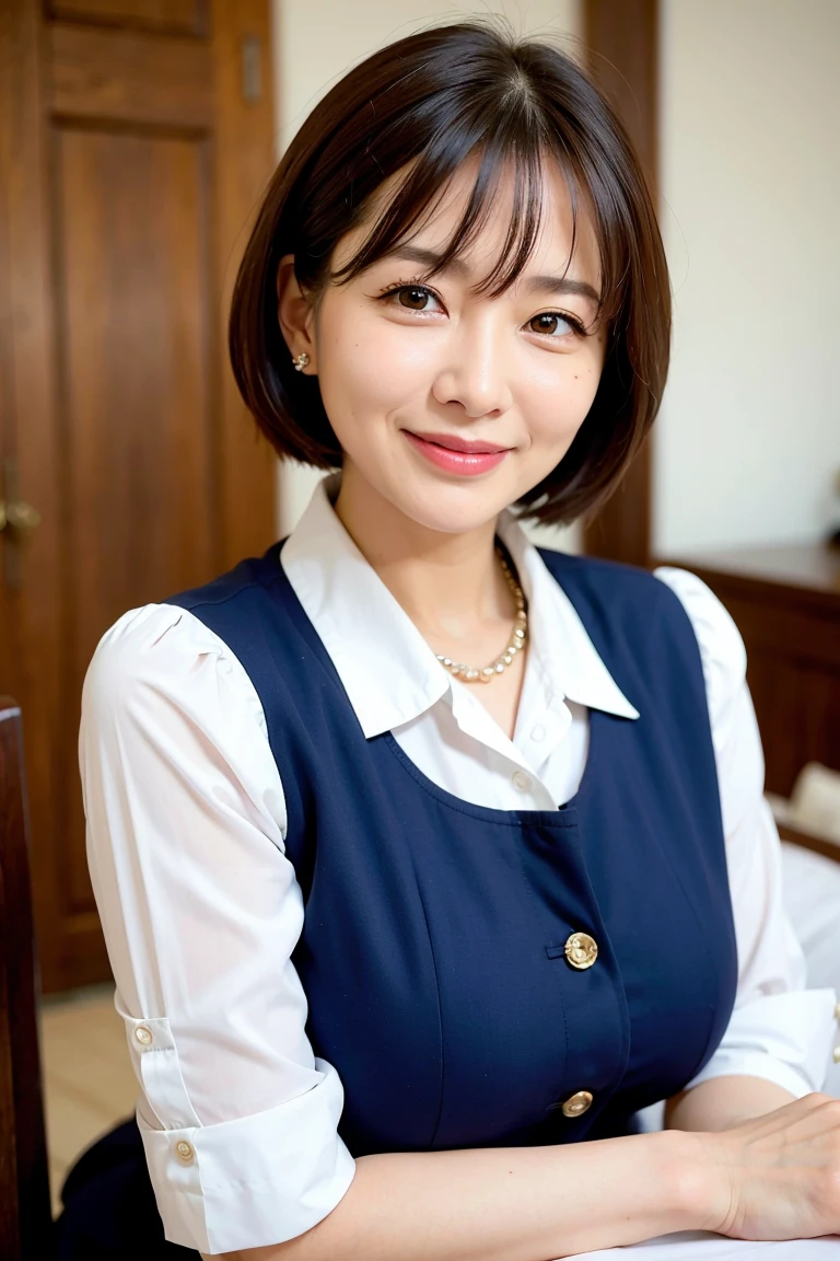 Mature Woman , Highest quality, employment, Detailed face , blouse , smile
