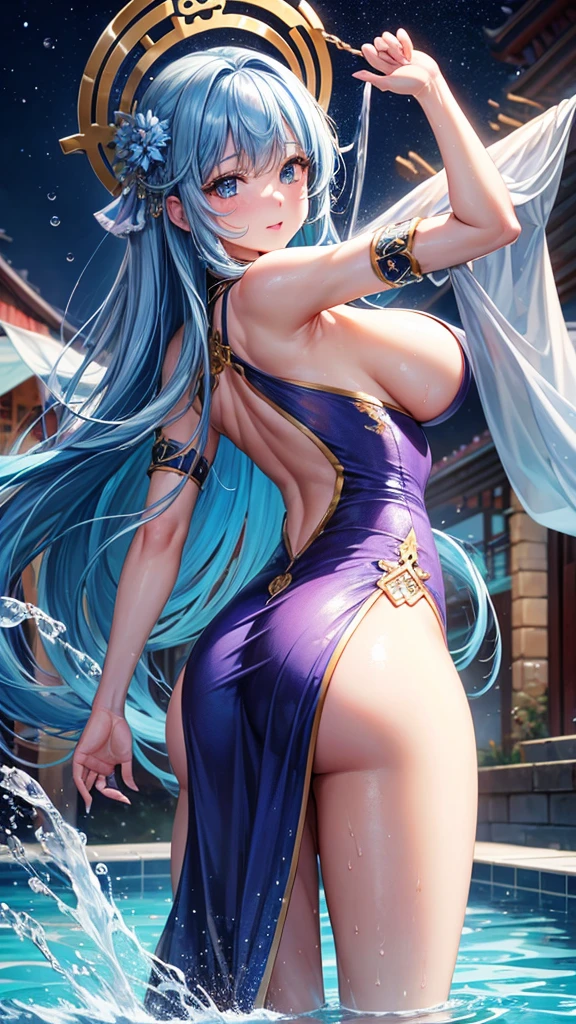 She is touching her clit in her Chinese dress、8K、、Highest quality、Tabletop、Ultra HD、Ultra-detailed、so beautiful、Ultra-detailed髪質、so beautiful、Portrait、Esbian all over、Captivating look、Beautiful woman、Long Blue Hair、blue eyes、Glowing Skin、bursting breasts、Very large breasts、Very big ass、Water droplets running down the skin、The background is a great night pool、naked、Excessive pubic hair growth、Two arms、Two Legs、I can see the、blush、She looks like she's feeling good、Detailed and high resolution clothing fabric