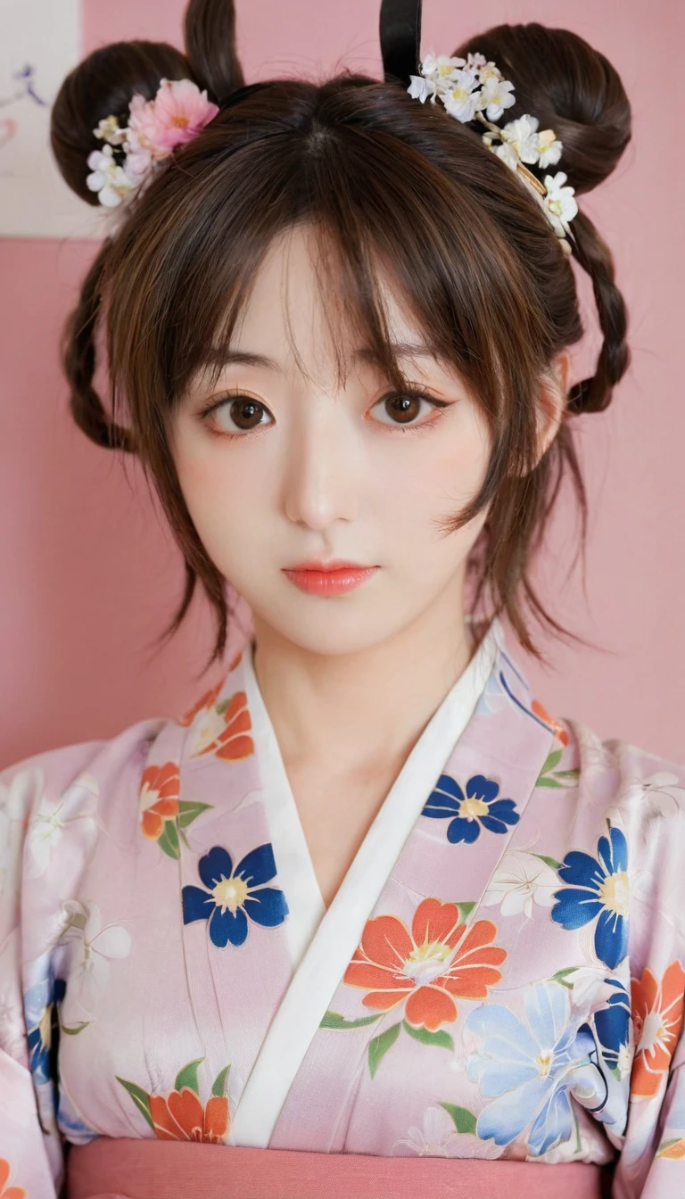 (masterpiece, best quality: 1.2), Solo, 1girl, Tainaka Ritsu, k-on, brown eyes,anime style, ((((ultra illustrated style: 1.0)))),best quality,masterpiece,1girl,((((tainaka ritsu)))), ((((k-on)))), brown eyes, brown hair, hairband, short hair, female, {{{{{{heart-shaped pupils}}}}}}, beautiful detailed kimono, japanese pattern print, floral print