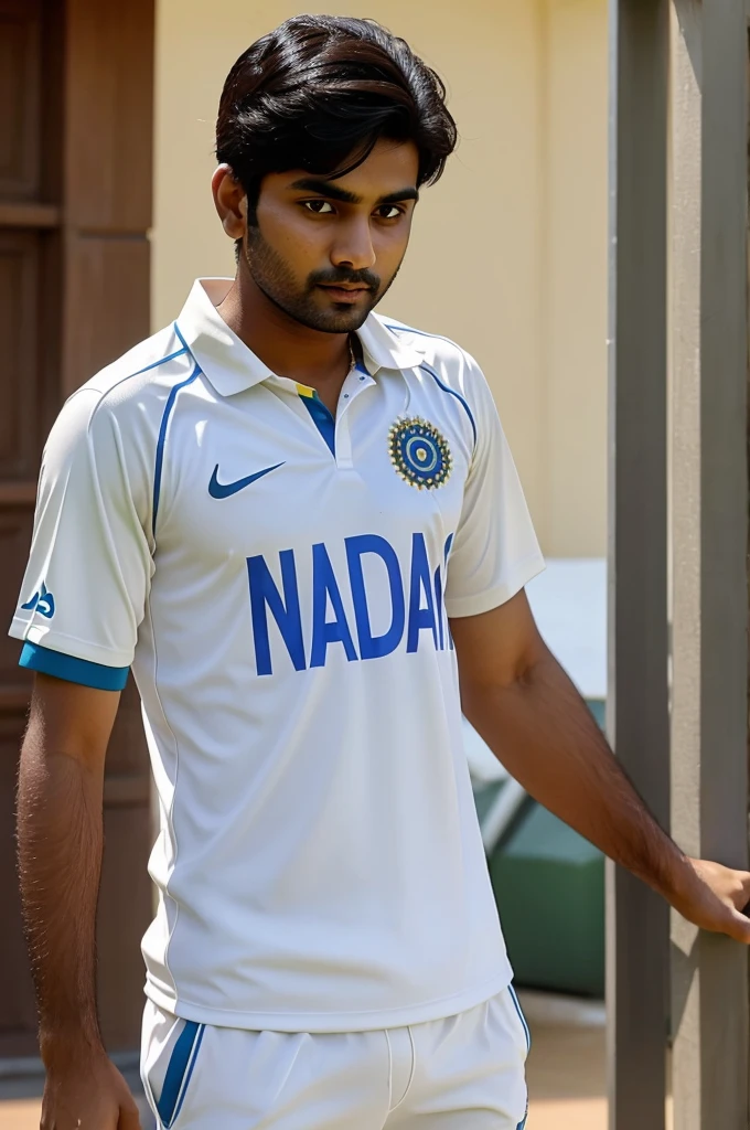 A boy ware Indian cricket team Jersey number 45 name Pawan Sharma