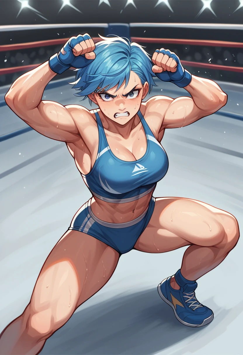 1A girl defeats her opponent in freestyle wrestling, sports, struggle, Competitions, high detail, Dynamic pose, Picture from above, sportsивная поза