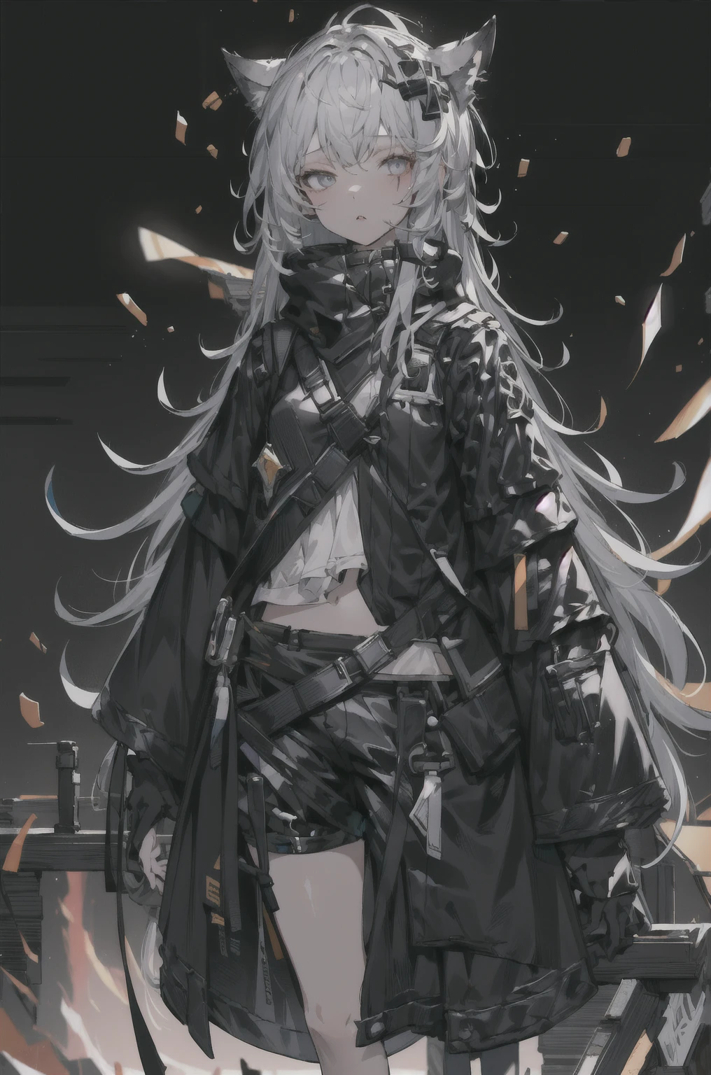 8K,high resolution,absurd,masterpiece,best quality,The original,Extremely detailed CG,Extremely detailed wallpaper,Perfect lighting,1 Girl,Vague_background,
(hutaodef:1.2),Black shorts,black h在 with h在 ,Regular Clothes,white background