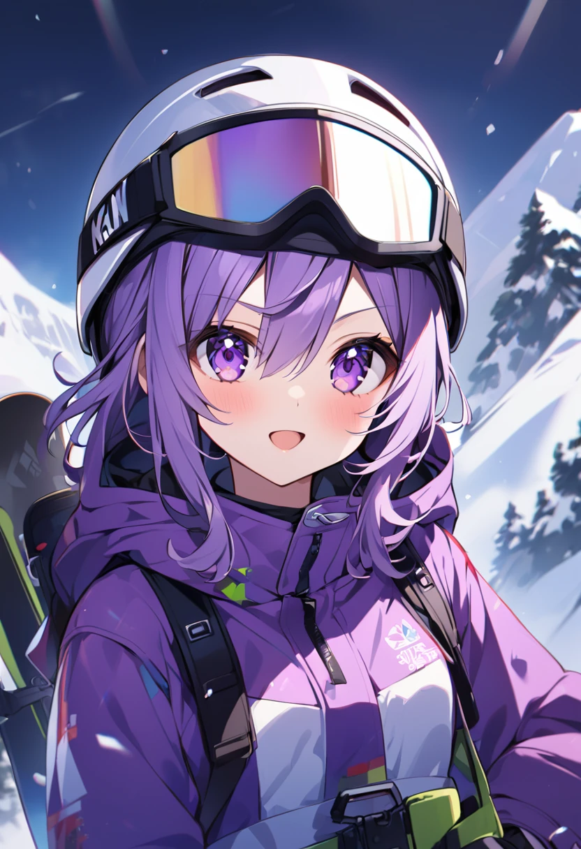 Keito。Purple Eyes。female。Purple Hair。Helmet。Ski