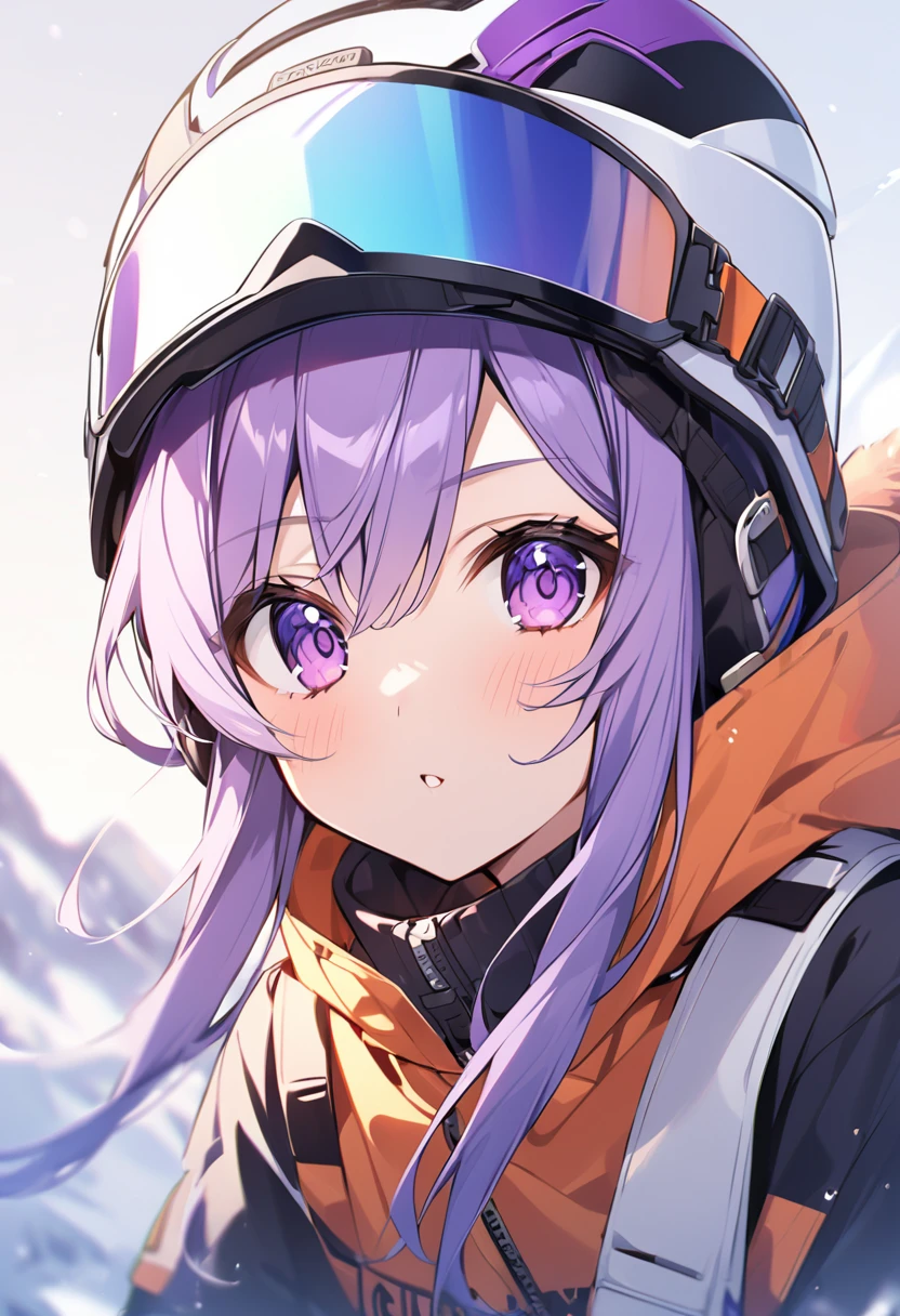 Keito。Purple Eyes。female。Purple Hair。Helmet。Ski