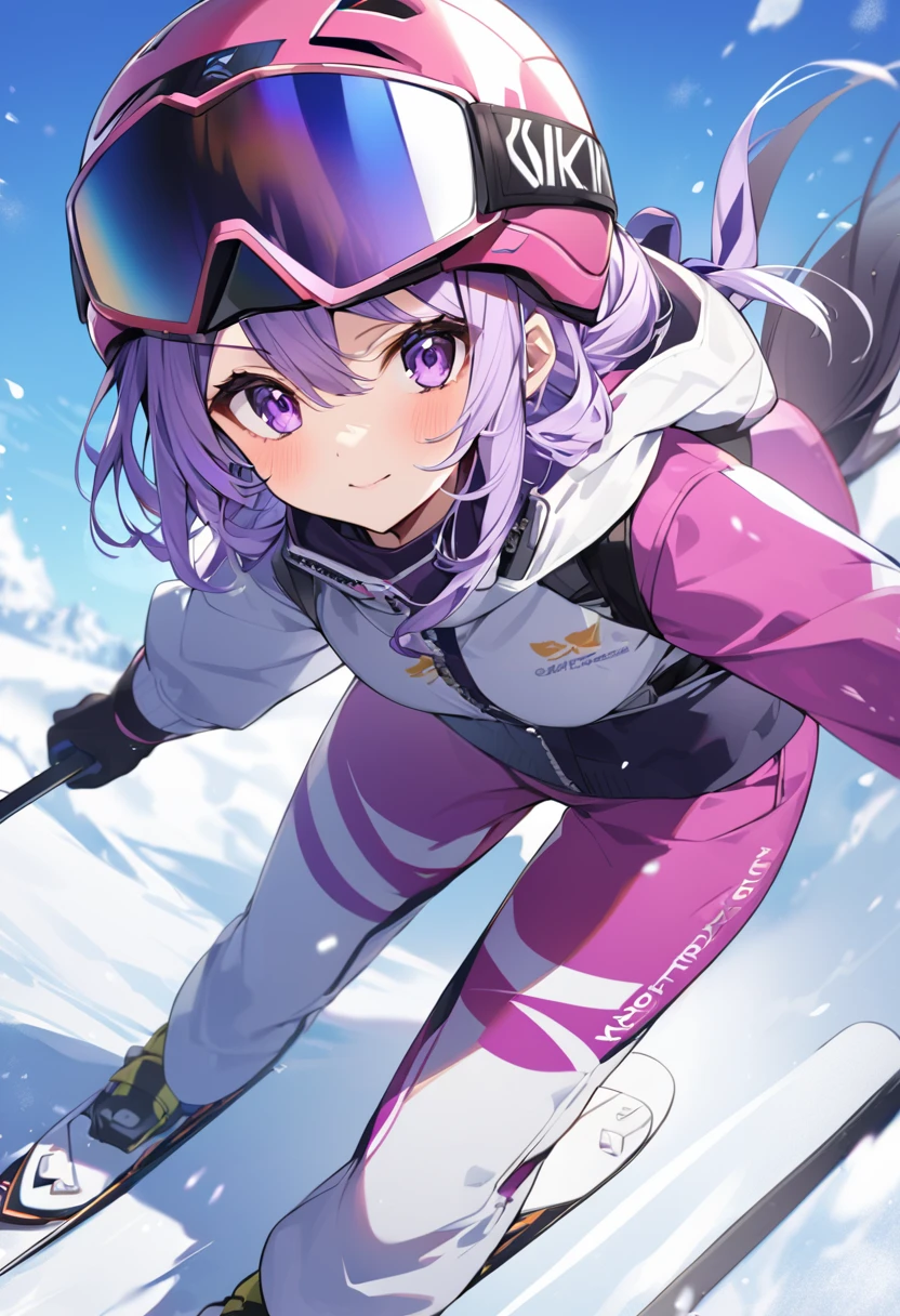 Keito。Purple Eyes。female。Purple Hair。Helmet。Ski