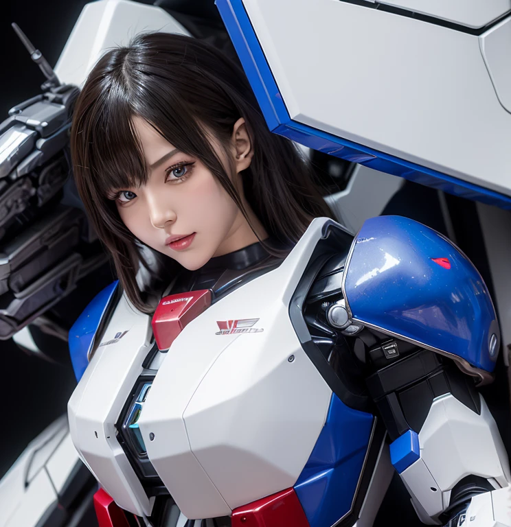 Textured skin, Super Detail, high details, High quality, Best Quality, hight resolution, 1080p, hard disk, Beautiful,(Gundam),beautiful cyborg woman,Mecha Cyborg Girl,Battle Mode,Girl with a Mecha Body,She wears a futuristic Gundam mecha,Fulll body Shot