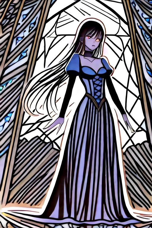 (masterpiece), best quality, expressive eyes, perfect face , full body, standing looking at the fieldstone, a vampire maiden, Appearance: Ethereal, mystical
- Intelligent, cryptic ,Deep crimson lips ,Pale and perfect skin ,Jet black hair ,Delicate features ,Bright Eyes ,Dark gothic background

Outfit:
- Victorian dress
- Long neck
- Puffed sleeves
- Floor-length skirt
- Lace and intricate embroidery
- Slender figure
- Fragility and threat
- High boots and stiletto heels