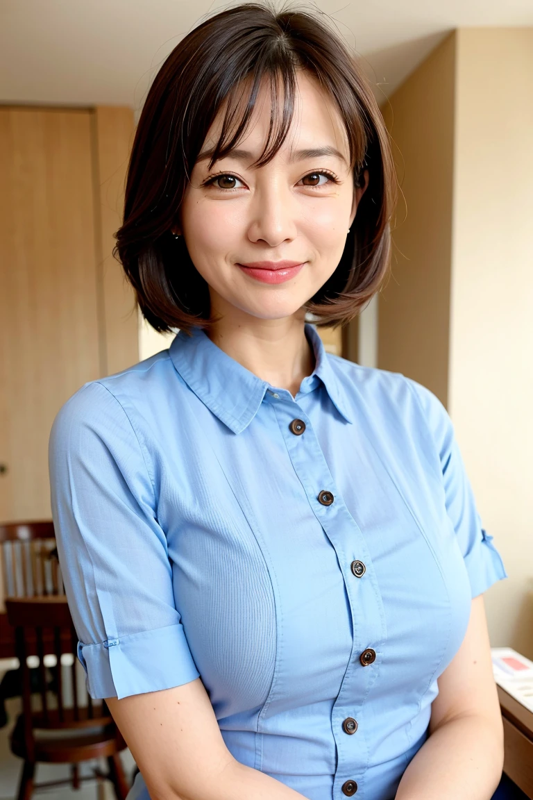 Mature Woman , Highest quality, employment, Detailed face , blouse , smile