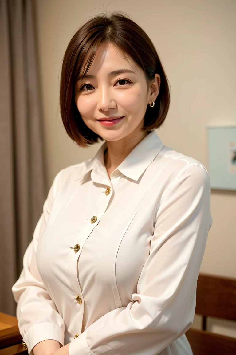 Mature Woman , Highest quality, employment, Detailed face , blouse , smile